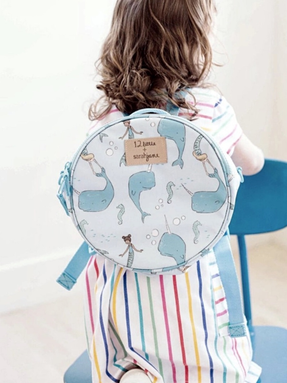 12 Little by Sarah Jane Round Whale Backpack - Light Blue